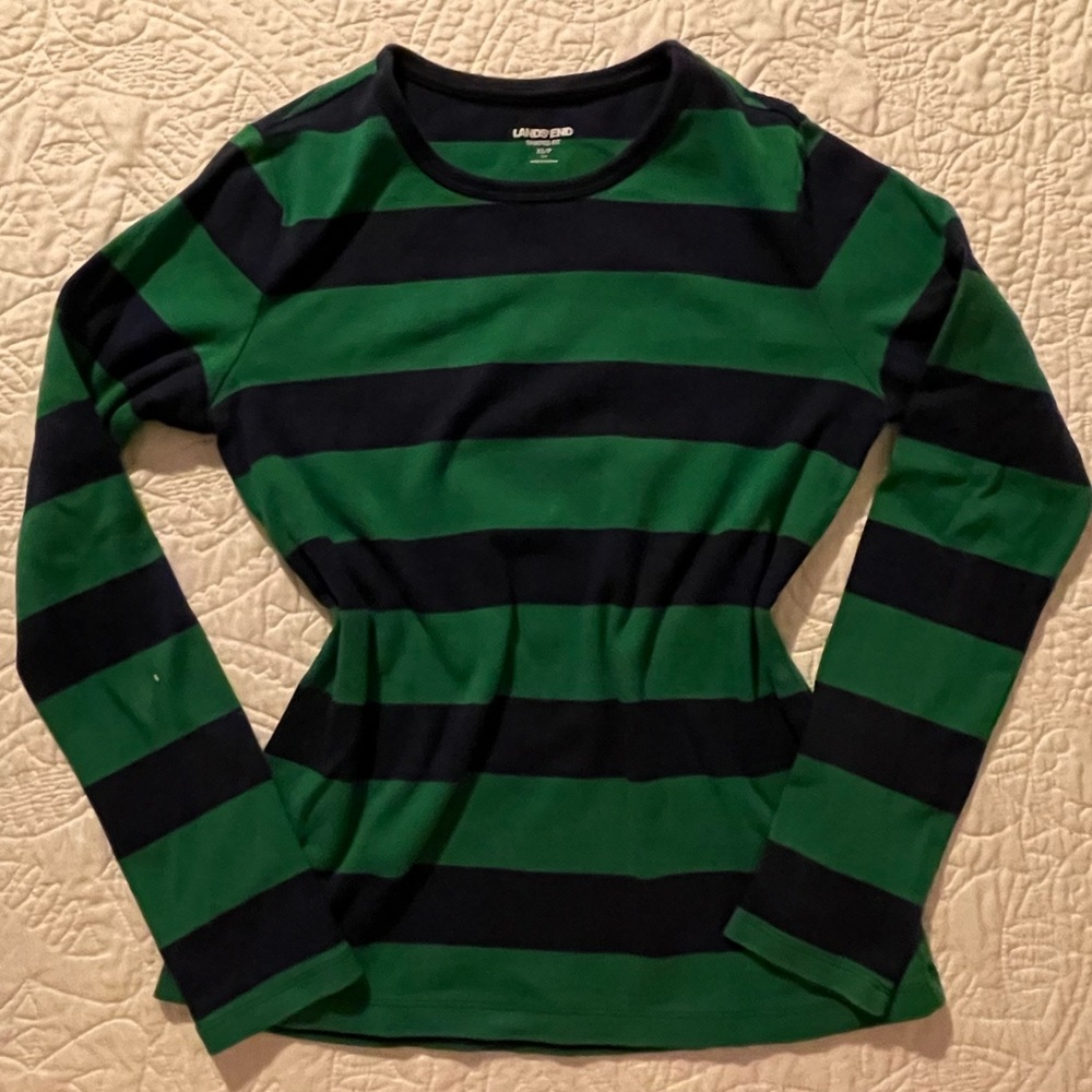 lands end green and blue striped shirt